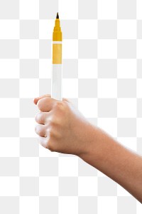 Hand png, holding yellow color pen sticker