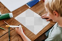 Paper png mockup, kids art class, aerial view