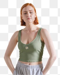 PNG woman in sleepwear, green tank top and gray pants