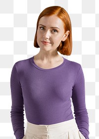 PNG woman wearing purple long sleeve, autumn apparel fashion design