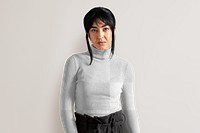 PNG women's turtleneck sweater mockup transparent, autumn apparel fashion design