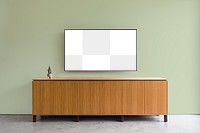 Television mockup png on living room wall