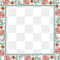 Colorful flower frame png, decorative Asian art on transparent background