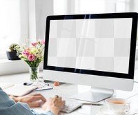 Computer screen PNG mockup, work from home office concept