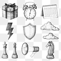 Png business icon sticker set