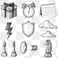 Png business icon clipart set black and white 