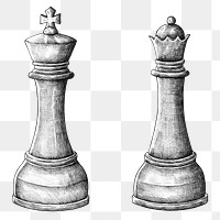 Vintage drawing chess clipart png king and queen