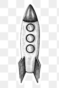 Png vintage cartoon rocket sticker black and white 