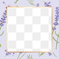 Gold square lavender flower frame design element 