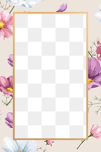 Gold rectangle cosmos flower frame design element