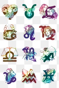 PNG zodiac set gradient horoscope signs sticker 