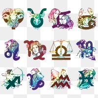 Png zodiac set gradient sticker astrological symbol