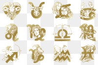 Png gold zodiac signs sticker astrological symbol
