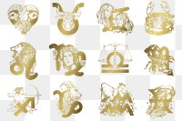 Png zodiac set gold horoscope signs sticker