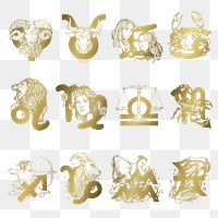 Png gold zodiac signs sticker astrological symbol