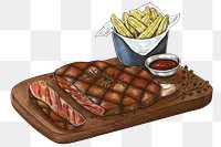 Colorful steak with fries png 