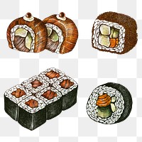 Colorful sushi transparent png set