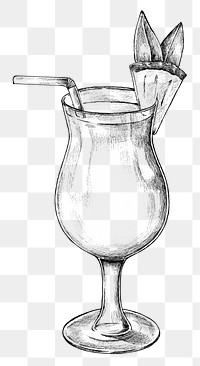 Hand drawn glass of pineapple cocktail transparent png