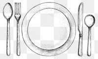 Hand drawn plate and cutlery set transparent png