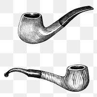Hand drawn tobacco wooden pipes design element set