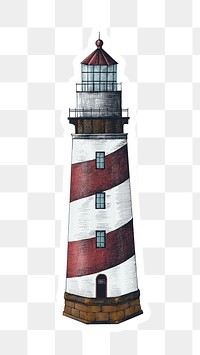 Hand drawn vintage lighthouse sticker with a white border design element