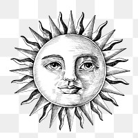 Hand drawn sun with a face design element