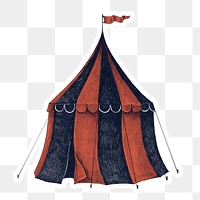 Hand drawn circus tent sticker with a white border design element