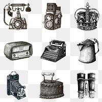 Hand drawn retro objects design element set