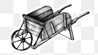 Hand drawn retro wooden cart sticker with a white border design element