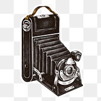 Hand drawn retro film camera sticker with a white border design element