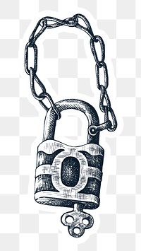 Hand drawn vintage lock and key sticker design element