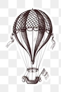 Hand drawn hot air balloon sticker with a white border design element