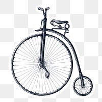 Hand drawn penny farthing bicycle sticker with a white border design element