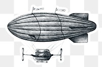 Hand drawn airship retro style sticker with a white border design element