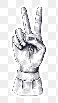 Sketched hand showing a v sign sticker design element