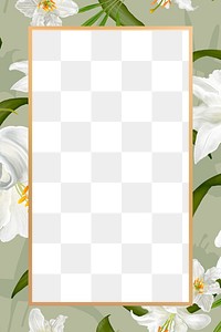 Gold rectangle white lily flower frame design element