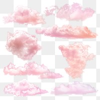 Pink cloud png sticker set, cumulus design in transparent background