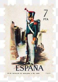 Vintage postage stamp png from Spain, transparent background collage sticker