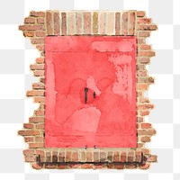 Casement window png clipart, red architecture illustration