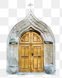 Gothic church png door clipart, watercolor medieval architecture