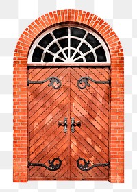 Watercolor arched png door clipart, church entrance with window