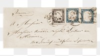 Vintage envelope png with postmark and stamps, transparent background