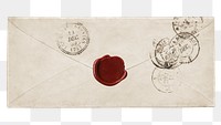 Vintage envelope png, collage element with red wax seal, transparent background