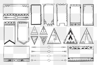 Png doodle hand drawn ornamental bohemian style set