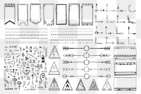 Png hand drawn doodle ornamental bohemian style set