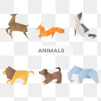 Colorful animals origami craft png cut out collection