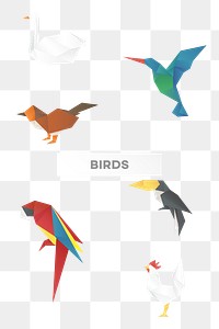 Birds png polygon paper craft cut out set