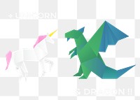 Mythical animals png origami paper craft set