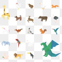 Animals paper craft png polygon illustration collection