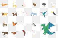 Cute animals craft png geometric cut out set